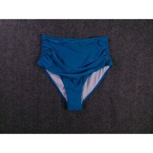 CUPSHE Swim Bottoms Womens S High Waist Ruched High Rise Teal Blue Bikini Bottom